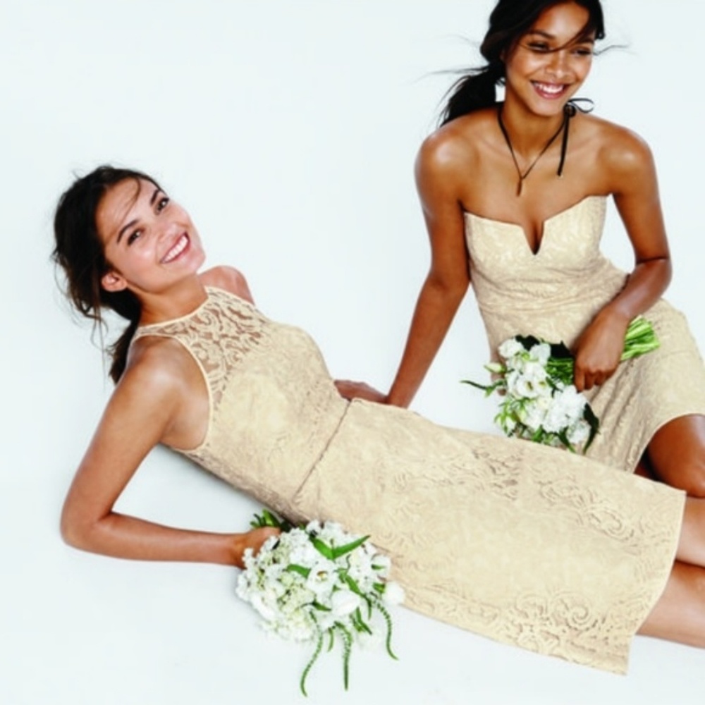 J Crew Pamela Lace Bridesmaid Dress in Champagne
